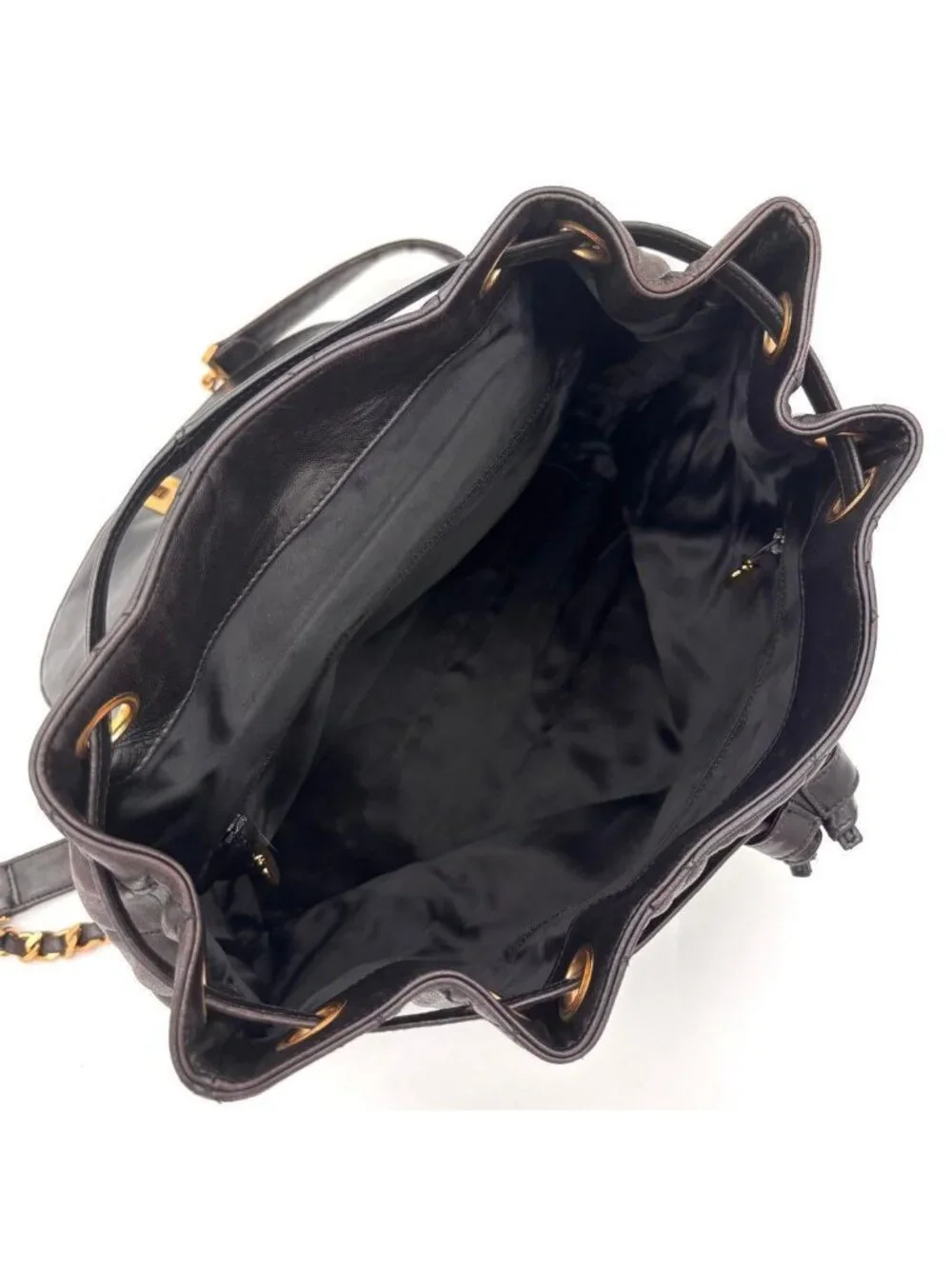 Chanel Quilted Backpack Black Lambskin Brown